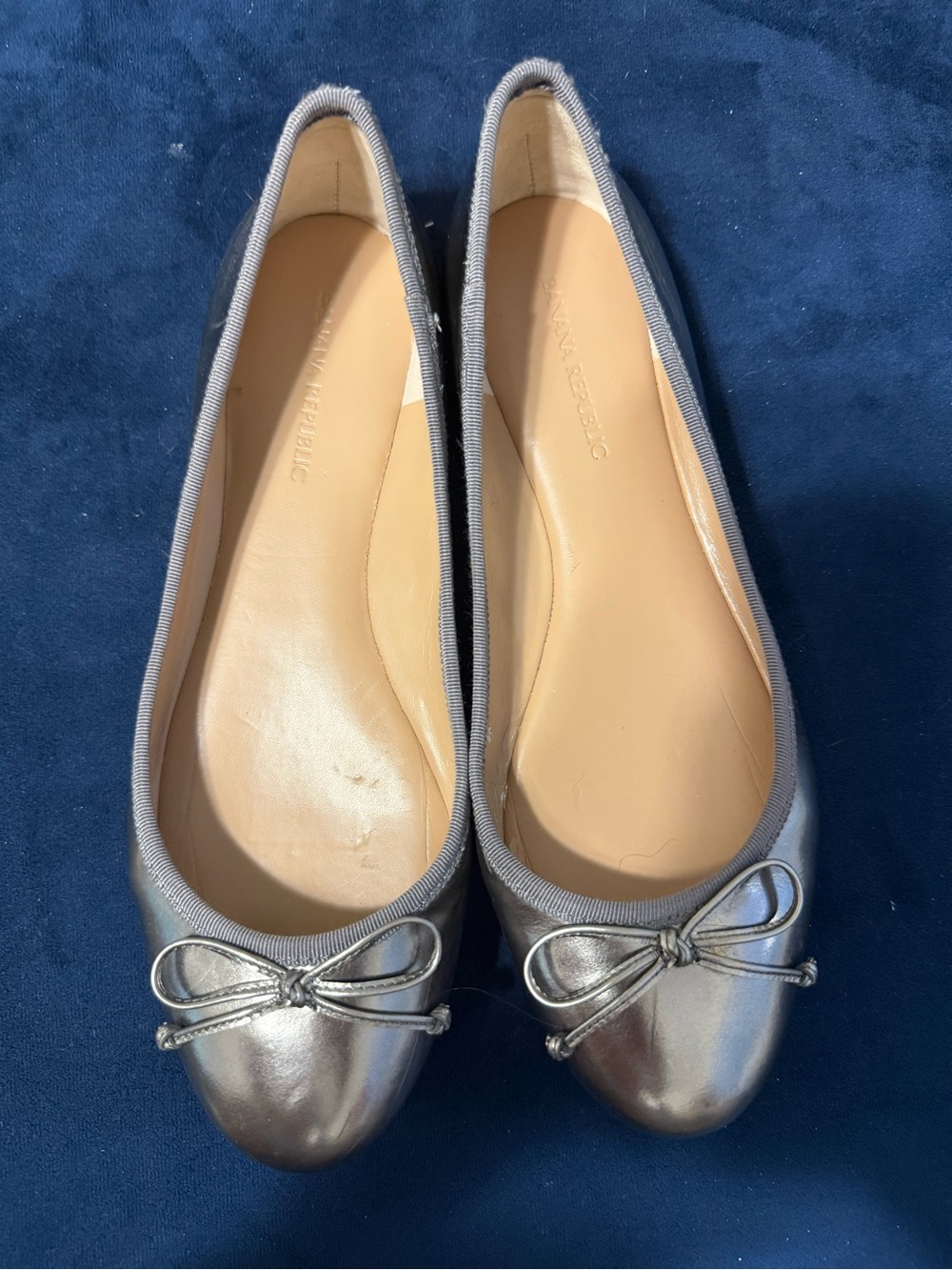 Banana Republic Metallic Silver Ballet Flats with Bow Trim